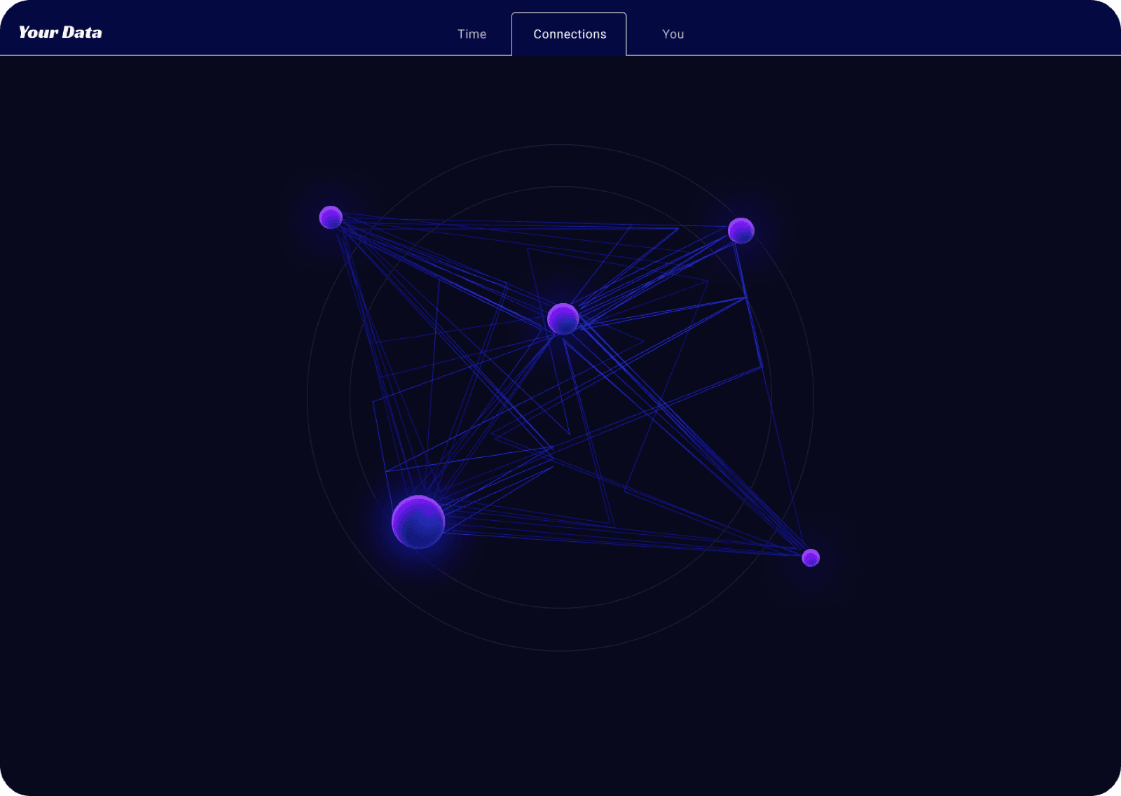 Glowing violet nodes connected by fine blue lines on a dark ground